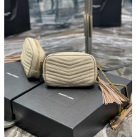 Well Crafted Saint Laurent Lou Mini Camera Bag with Tassel in Matelasse Cotton Linen 585040 Beige 2025