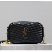 Top Grade Saint Laurent Lou Mini Chain Camera Bag in Matelasse Leather 585040 Black/Gold 2025