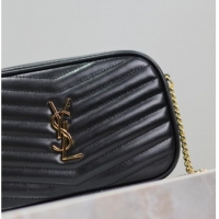 Top Grade Saint Laurent Lou Mini Chain Camera Bag in Matelasse Leather 585040 Black/Gold 2025