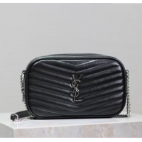 Promotional Saint Laurent Lou Mini Chain Camera Bag in Matelasse Leather 585040 Black/Silver 2025