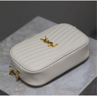 Shop Fashion Saint Laurent Lou Mini Chain Camera Bag in Matelasse Leather 585040 White 2025