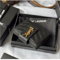 Big Discount Saint Laurent Grained Leather Card Holder Wallet 607907 Black/Gold 2025