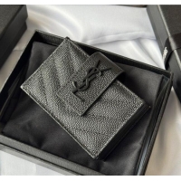 Top Grade Saint Laurent Grained Leather Card Holder Wallet 607907 All Black 2025