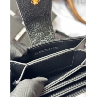 New Fashion Saint Laurent Grained Leather Card Holder Wallet 607907 Black/Silver 2025
