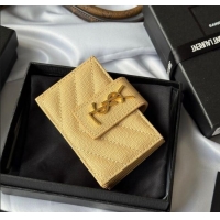 Best Price Saint Laurent Grained Leather Card Holder Wallet 607907 Yellow 2025