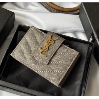 Good Looking Saint Laurent Grained Leather Card Holder Wallet 607907 Grey 2025