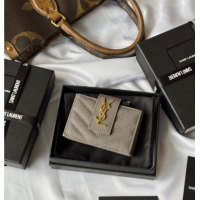 Good Looking Saint Laurent Grained Leather Card Holder Wallet 607907 Grey 2025
