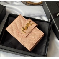 Best Quality Saint Laurent Grained Leather Card Holder Wallet 607907 Light Pink 2025
