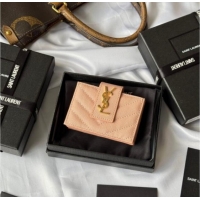 Best Quality Saint Laurent Grained Leather Card Holder Wallet 607907 Light Pink 2025