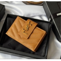 Good Looking Saint Laurent Grained Leather Card Holder Wallet 607907 Brown 2025