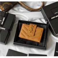 Good Looking Saint Laurent Grained Leather Card Holder Wallet 607907 Brown 2025