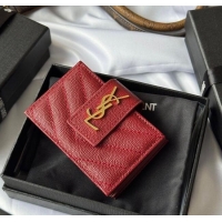 Top Quality Saint Laurent Grained Leather Card Holder Wallet 607907 Dark Burgundy 2025