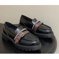 Best Grade Louis Vuitton LV Vibe Loafers with Chain and and Buckle Strap Black 1022074