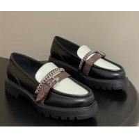 Buy Discount Louis Vuitton LV Vibe Loafers with Chain and and Buckle Strap Black/White 1022075