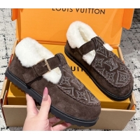 Fashion Louis Vuitton Colorado Comfort Mary Janes Loafers in Monogram-Embroidered Suede and Wool Brown 1AIGKZ 1022076