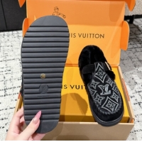 Grade Quality Louis Vuitton Colorado Comfort Mary Janes Loafers in Monogram-Embroidered Suede and Wool Black 1AIGKZ 1022