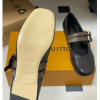 Charming Louis Vuitton Ballet Ballerinas Flat in Leather and Buckle Strap 1AIS37 Black 1022085