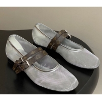 Pretty Style Louis Vuitton Ballet Ballerinas Flat in Mesh and Buckle Strap 1AIS37 Silver 1022088