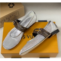 Pretty Style Louis Vuitton Ballet Ballerinas Flat in Mesh and Buckle Strap 1AIS37 Silver 1022088