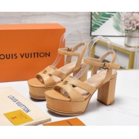 Top Grade Louis Vuitton Maya Heeled Platform Sandals 10cm in Raffia Straw Brown 1AHNP0 1022090