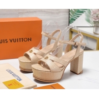 Unique Style Louis Vuitton Maya Heeled Platform Sandals 10cm in Raffia Straw Beige 1AHNP0 1022091