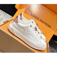 Stylish Louis Vuitton Time Out Sneakers in Leather White/Metallic Pink 1022097