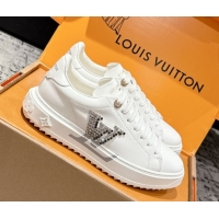 Grade Louis Vuitton Time Out Sneakers in Leather with Strass LV White 1022099