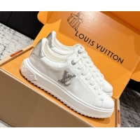 Duplicate Louis Vuitton Time Out Sneakers in Leather with Strass LV White/Silver 1022100