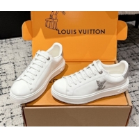 Duplicate Louis Vuitton Time Out Sneakers in Leather with Strass LV White/Silver 1022100