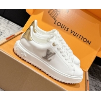 Hot Style Louis Vuitton Time Out Sneakers in Leather with Strass LV White/Gold 1022101