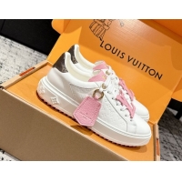 Durable Louis Vuitton Time Out Sneakers in Leather with Tag White/Pink 1022103