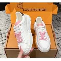 Durable Louis Vuitton Time Out Sneakers in Leather with Tag White/Pink 1022103