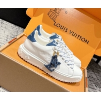 Luxury Cheap Louis Vuitton Time Out Sneakers in Leather with Monogram LV White/Blue 1022104