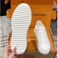 Luxury Louis Vuitton Time Out Sneakers in Leather with Tag White/Denim Blue 1022105