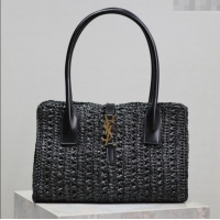 Luxury Discount Saint Laurent Tote Bag in Raffia Leather 262149 Black 2025