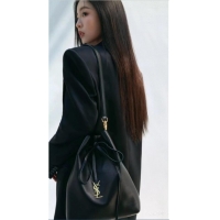 Luxury Cheap Saint Laurent Paris Vii Pochon Bucket Bag in Black Lambskin 804302 2025 Top Quality