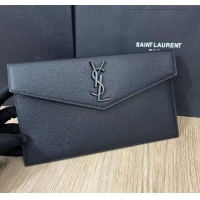 Unique Grade Saint Laurent Uptown Pouch in Grained Leather 565739 All Black 2025