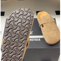 Good Quality Louis Vuitton LV Cosy Flat Comfort Clog Mules with Buckle Strap in Monogram Suede Brown 1022114
