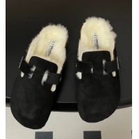Purchase Louis Vuitton x Birkenstock Flat Mules with Buckle Strap in Suede and Wool Black 1022115