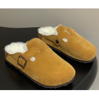 Best Product Louis Vuitton x Birkenstock Flat Mules with Buckle Strap in Suede and Wool Yellow 1022119