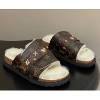 Buy Luxury Louis Vuitton x Birkenstock Flat Slides Sandal with Charm Strap in Monogram Canvas and Wool 1022120