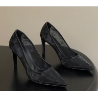 Top Grade Louis Vuitton Gala Pumps 8cm in Mesh and Strass Black 1022124