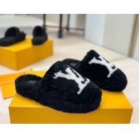 Luxurious Louis Vuitton Wool Platform Slides Sandal 2cm Black LV102206 1022126