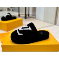Luxurious Louis Vuitton Wool Platform Slides Sandal 2cm Black LV102206 1022126