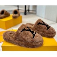 Shop Duplicate Louis Vuitton Wool Platform Slides Sandal 2cm Brown LV102206 1022127