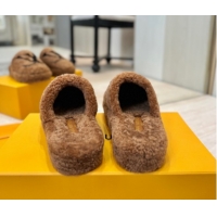 Shop Duplicate Louis Vuitton Wool Platform Slides Sandal 2cm Brown LV102206 1022127