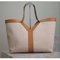 Promotional Saint Laurent Y Tote Bag in Canvas and Leather 817602 Brown/Beige 2025