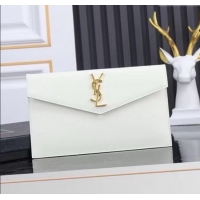 Discount Saint Laurent Uptown Pouch in Smooth Leather 565739 White/Gold 2025