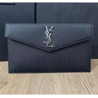 Top Grade Saint Laurent Uptown Pouch in Grained Leather 565739 Black/Silver 2025