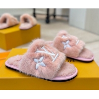 Good Quality Louis Vuitton Mink Fur and Wool Flat Slides Sandal Pink LV102207 1022133
